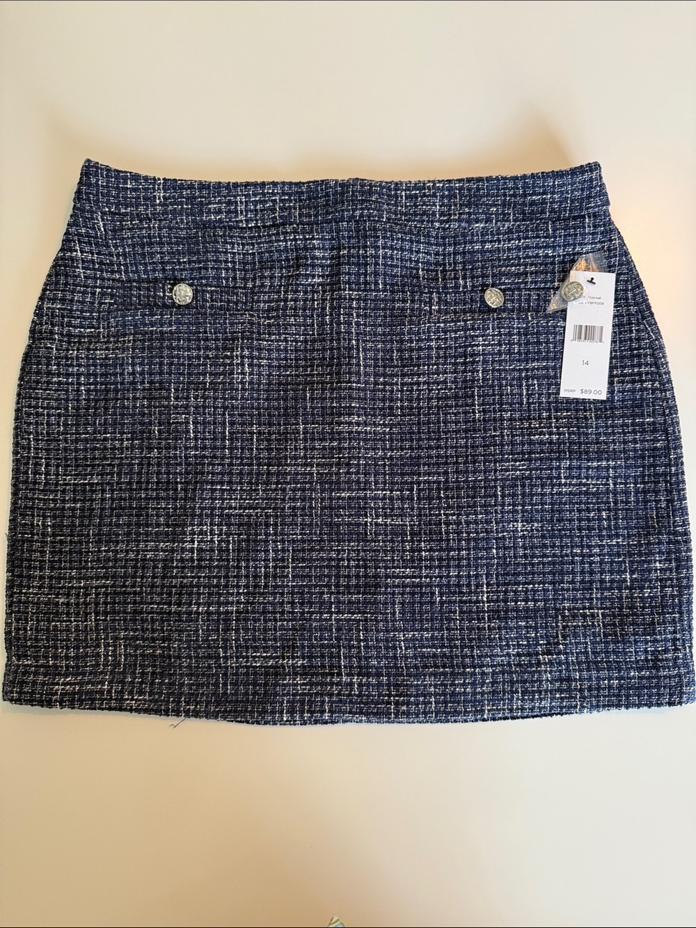 Laundry By Shelli Segal Navy and White Tweed Mini Skirt NWT 0058